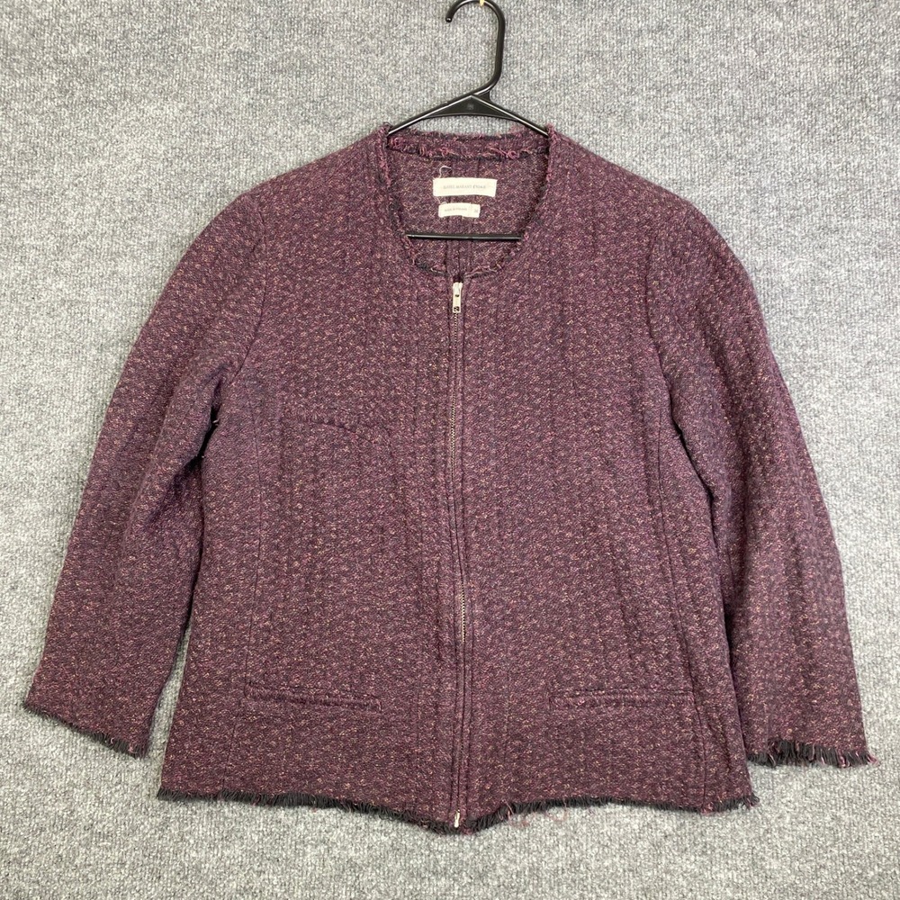 Isabel Marant Etoile Purple Tweed Fringe Zip Jacket Wool Silk Blend Size 38